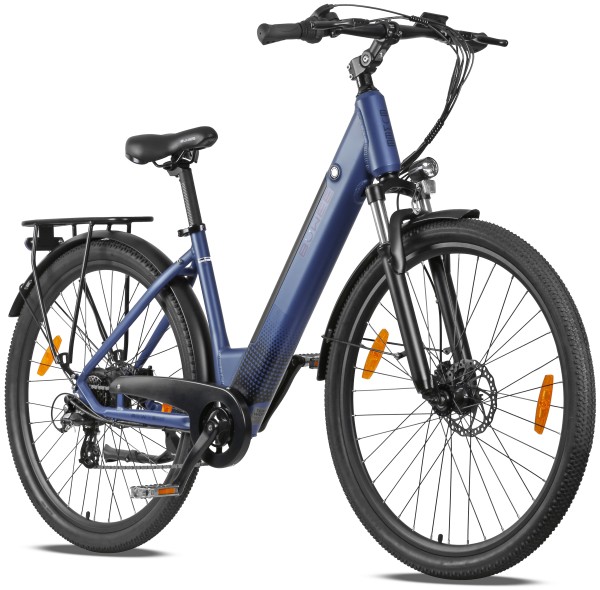 BUWEE E-Bike Trekking 7 Gang, Kettenschaltung, Heckmotor Matt-Blau