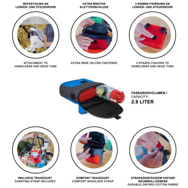 Lenkertasche mit Tragegurt & 3 Riemen Sicherung in Weiss